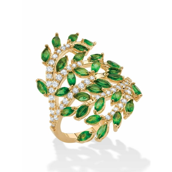 PalmBeach Jewelry Marquise-Cut Simulated Green Emerald and CZ Wraparound Bypass Cocktail Ring 3.25 TCW Gold-Plated