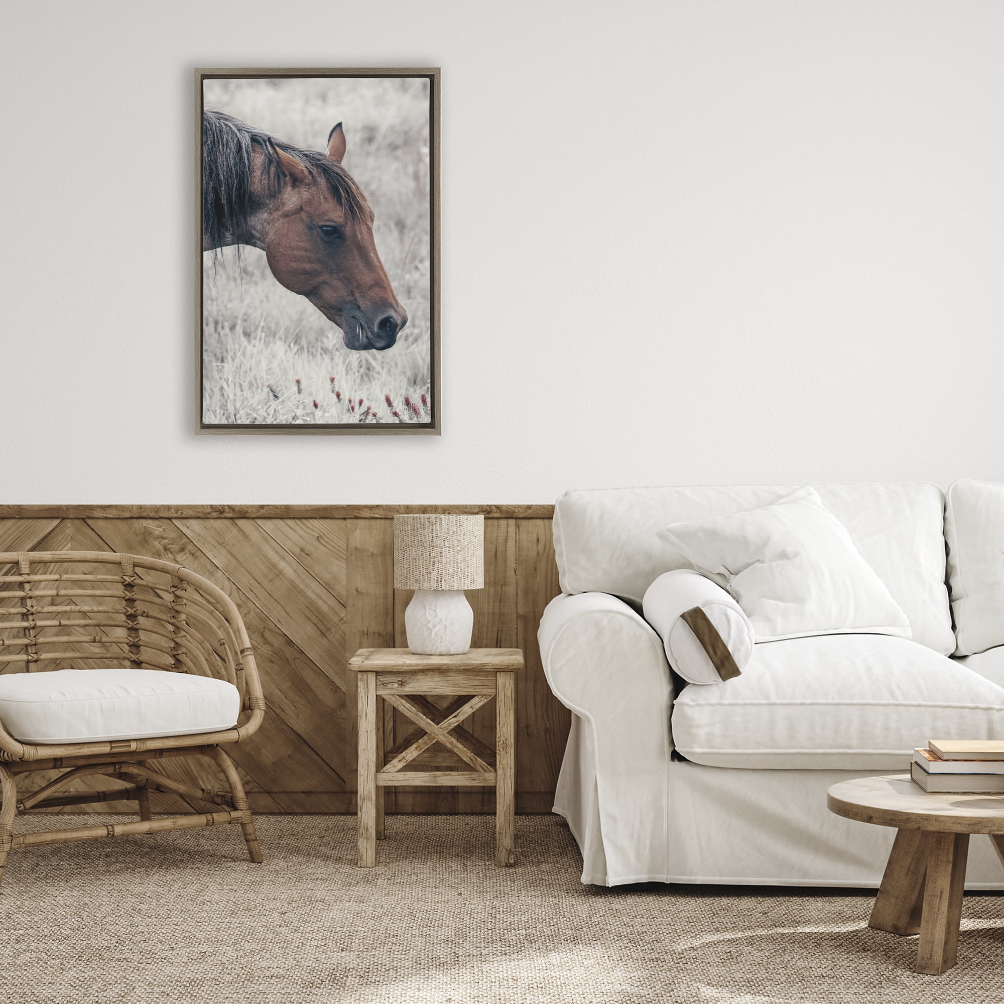 Stupell Industries Mother Horse Grazing in Meadow Brown Framed Floater Canvas Wall Art, design by Nathan Larson