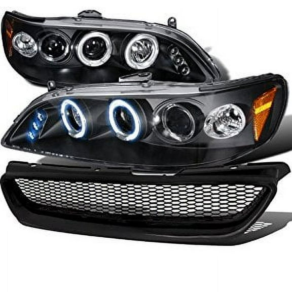 Honda Accord 2Dr Black Halo LED Projector Headlights Mesh Grille