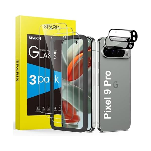 xixishop Pack of 3 + 2 Screen Protectors for Google Pixel 9 Pro Tempered Glass with Camera Protection and Mounting Frame, 9H Hardness Screen Protector