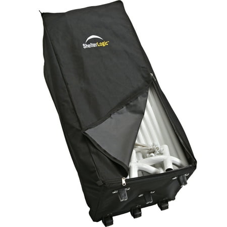 STORE-IT Canopy Rolling Storage Bag for 10 x 20 ft. Canopy - Canopy sold separately. Store-IT canopy rolling storage bag makes seasonal canopy storage quick and easy. Developed to conveniently store and transport the MaxAP canopy 10 x 20 ft. by ShelterLogic  this heavy-duty bag with double wrap zippers rests on a sturdy  reinforced base with 3 rolling wheels for easy and effective stow and go. Spacious enough to fit MaxAP canopy accessories including extension  enclosure and screen house kits. Fits most ShelterLogic 10 x 20 ft. canopies. Storage bag only  canopy sold separately.Rolling storage bag only. Canopy sold separately.. Heavy duty nylon fabric construction. Reinforced bottom and sides add strength and stability. Full wrap around double zippers allow easy access and packing options. 3 Heavy Duty rolling wheels for ultimate stow and go capability. No assembly required  Store-IT comes ready to stuff  stack and double pack. Interior Bag dimensions 43.5 x 18.5 x 17 in.