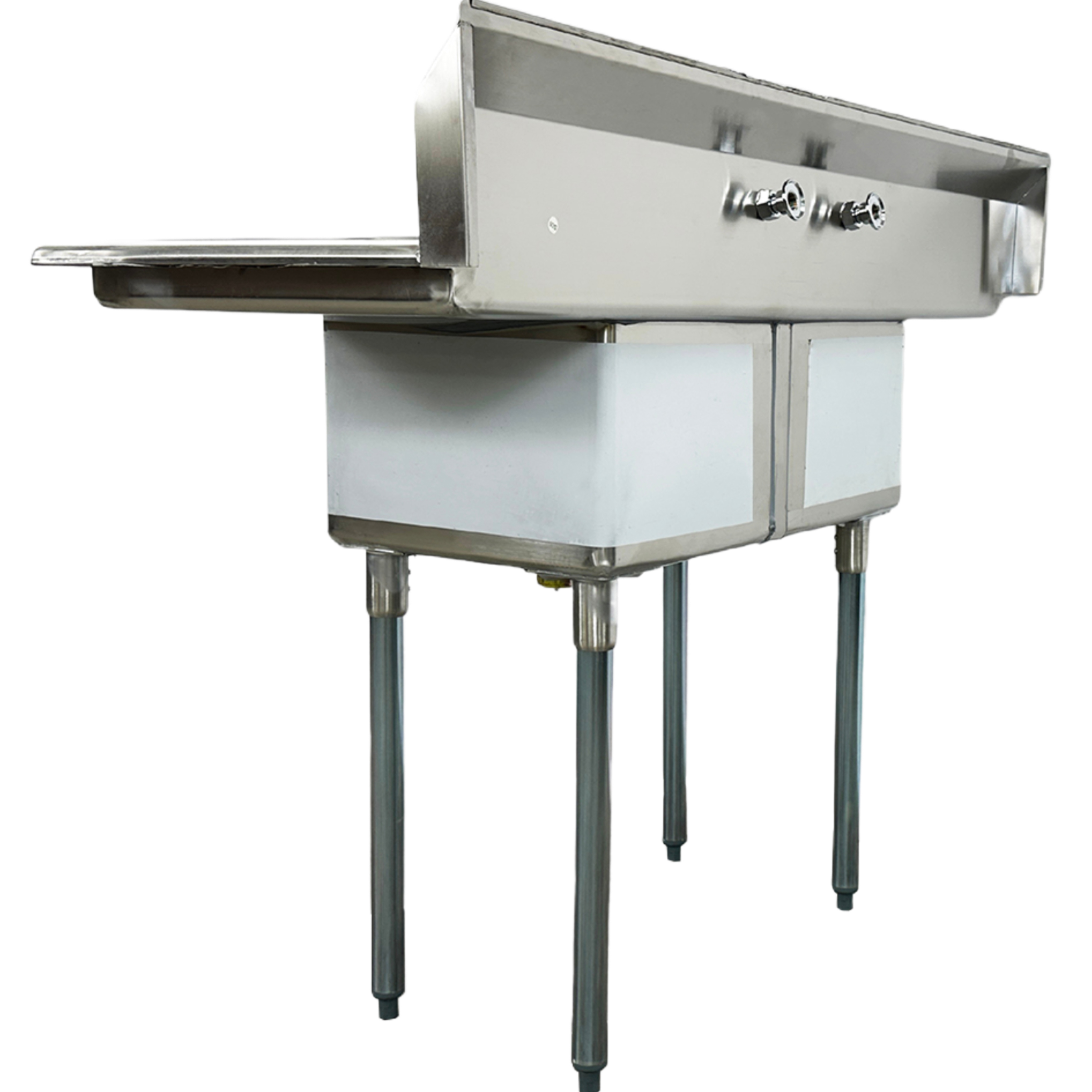 NSF 14 in. 2 Compartment Commercial Kitchen Sink, with Drainboards Free Standing Double Bowl Kitchen Prep & Utility Sink