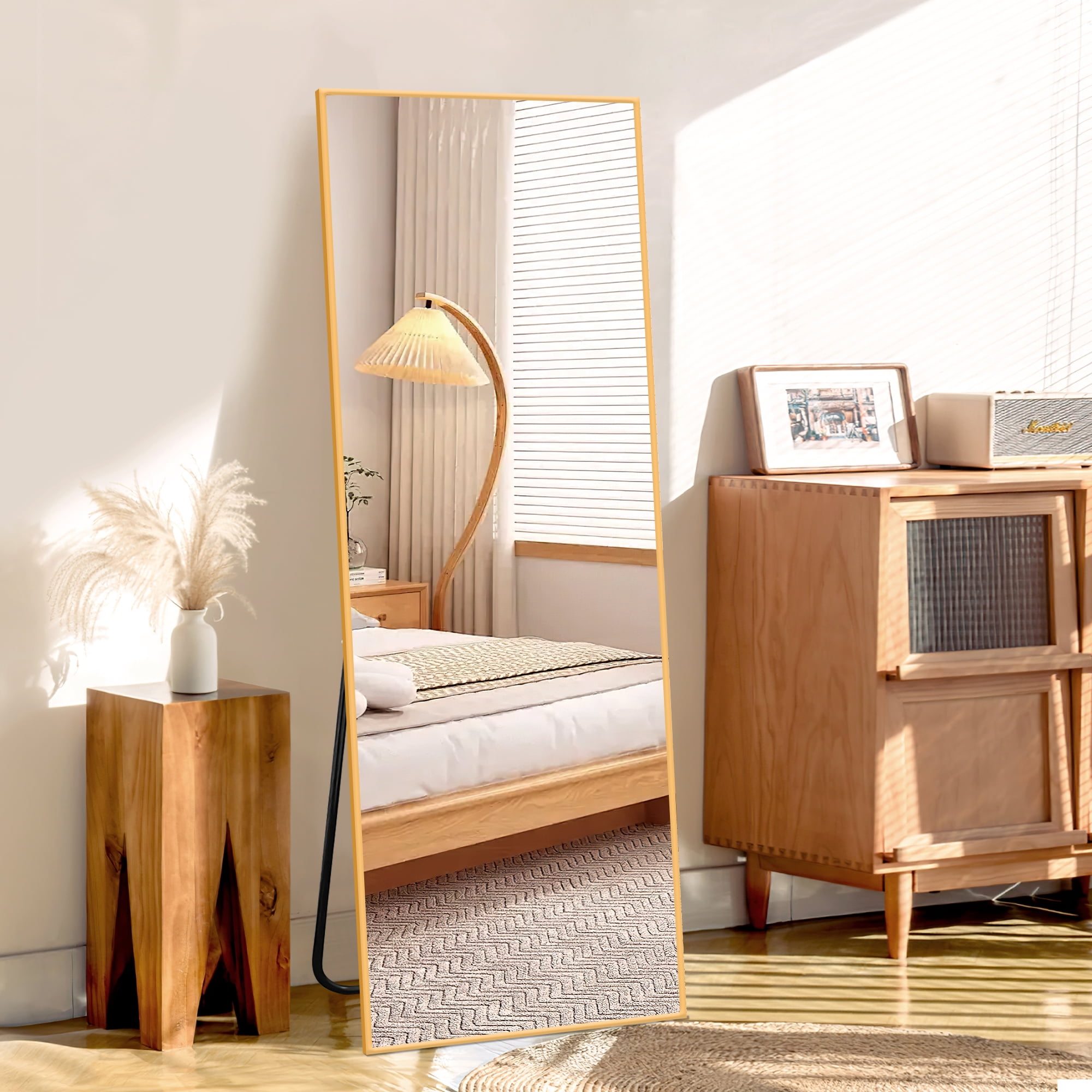 MAYEERTY Freestanding Full Length Mirror with Stand, Aluminum Alloy Framed Floor Mirror Wall Mounted for Bedroom Dressing Room, 71x32in, Gold