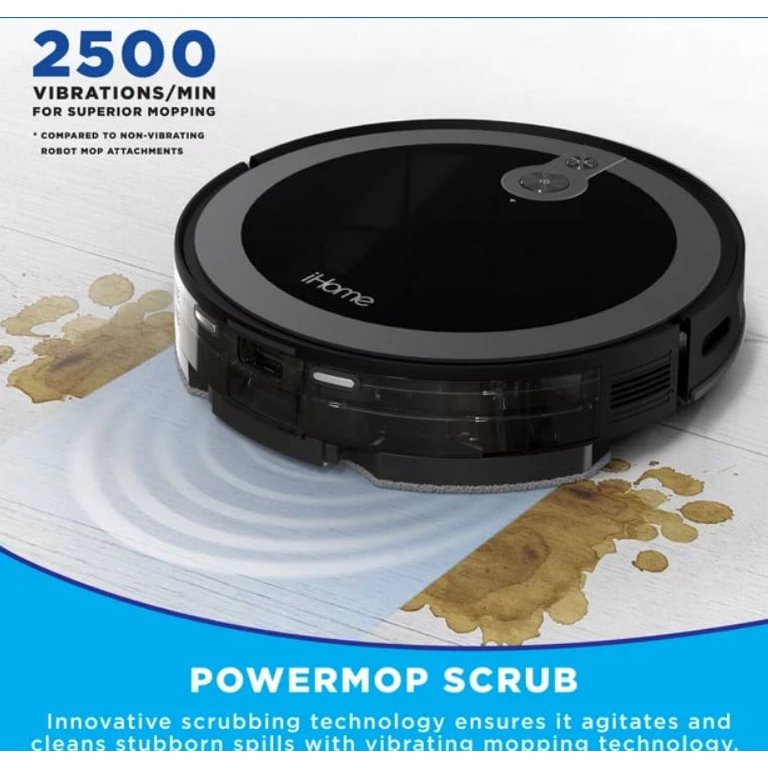 Restored iHome iHRV12BLK Robot Vacuum and Vibrating Mop with Front