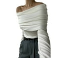 thumbnail image 3 of Women'S Off the Shoulder Long Sleeve Bodysuit Slimming Body Suit Tops Sheer Mesh Ruched Outfits White L, 3 of 8