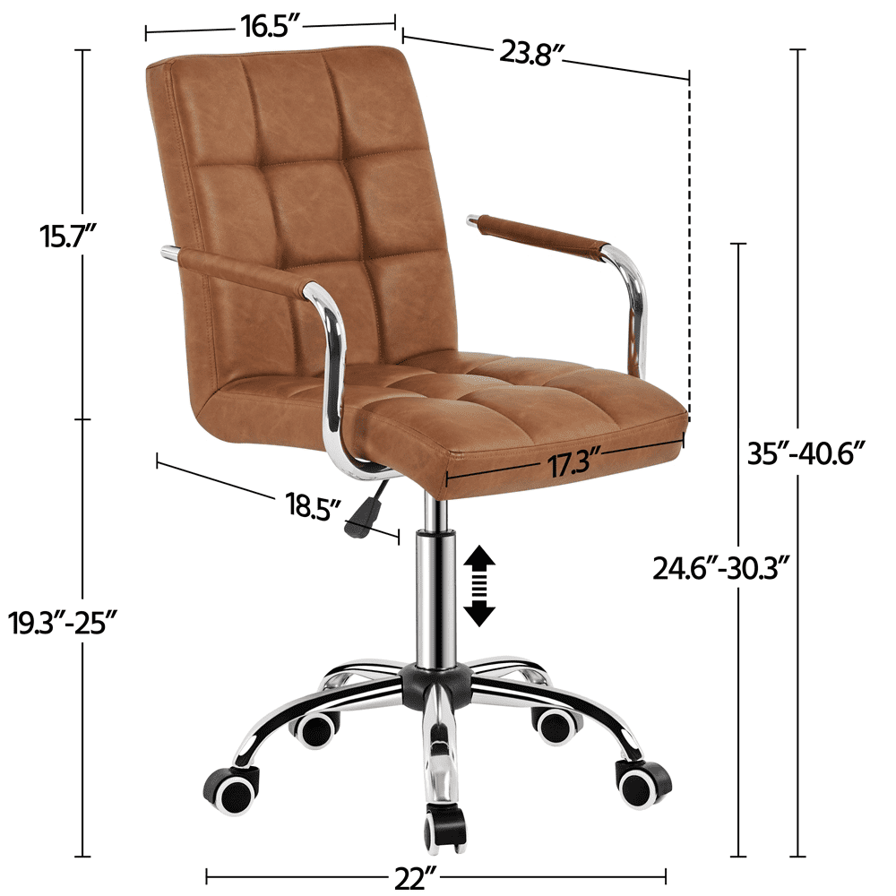 Alden Design Adjustable Faux Leather Mid Back Office Chair with Armrests, Retro Brown