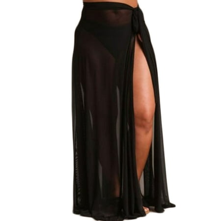 Black Sarong Cover Up - Women Sexy Beach Sarong Sheer Chiffon Side Tie Split Bikini Cover Up Maxi Long Skirt Swimsuit Wrap Pareo