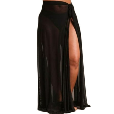 Women Sexy Beach Sarong Sheer Chiffon Side Tie Split Bikini Cover Up Maxi Long Skirt Swimsuit Wrap