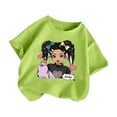 thumbnail image 3 of Shirts Girls Kid Leisure Graphic Round Neck Short Sleeve Tops Summer Casual Wear Girls Tops Light Green 7 Years-8 Years, 3 of 5
