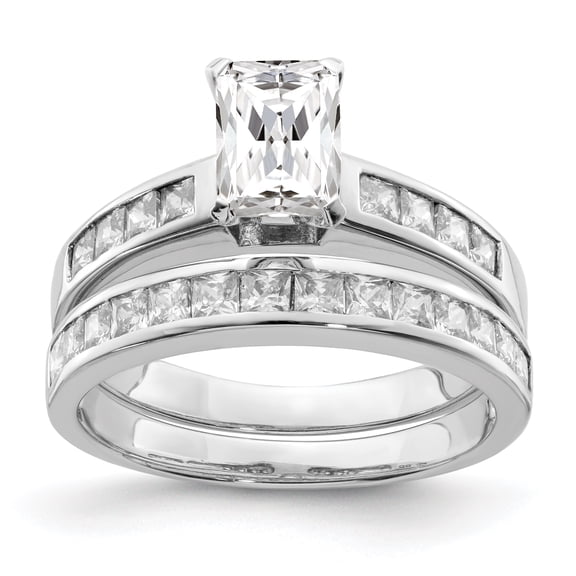 925 Sterling Silver Polished 2-Piece Cubic Zirconia Wedding Set Ring Size 6 Wedding Ring Set for Women