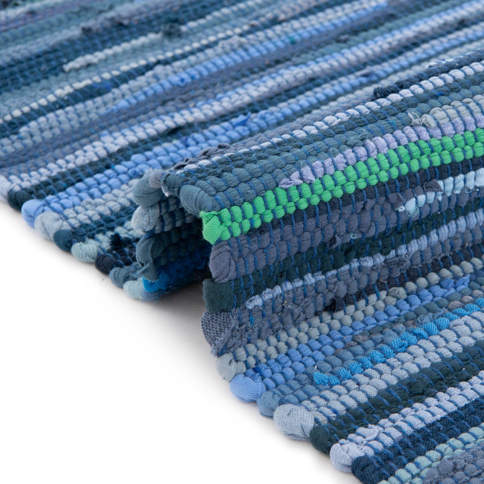 Unique Loom Chindi Cotton Collection Area Rug - Striped (9' x 12' Rectangle Navy Blue/Black)