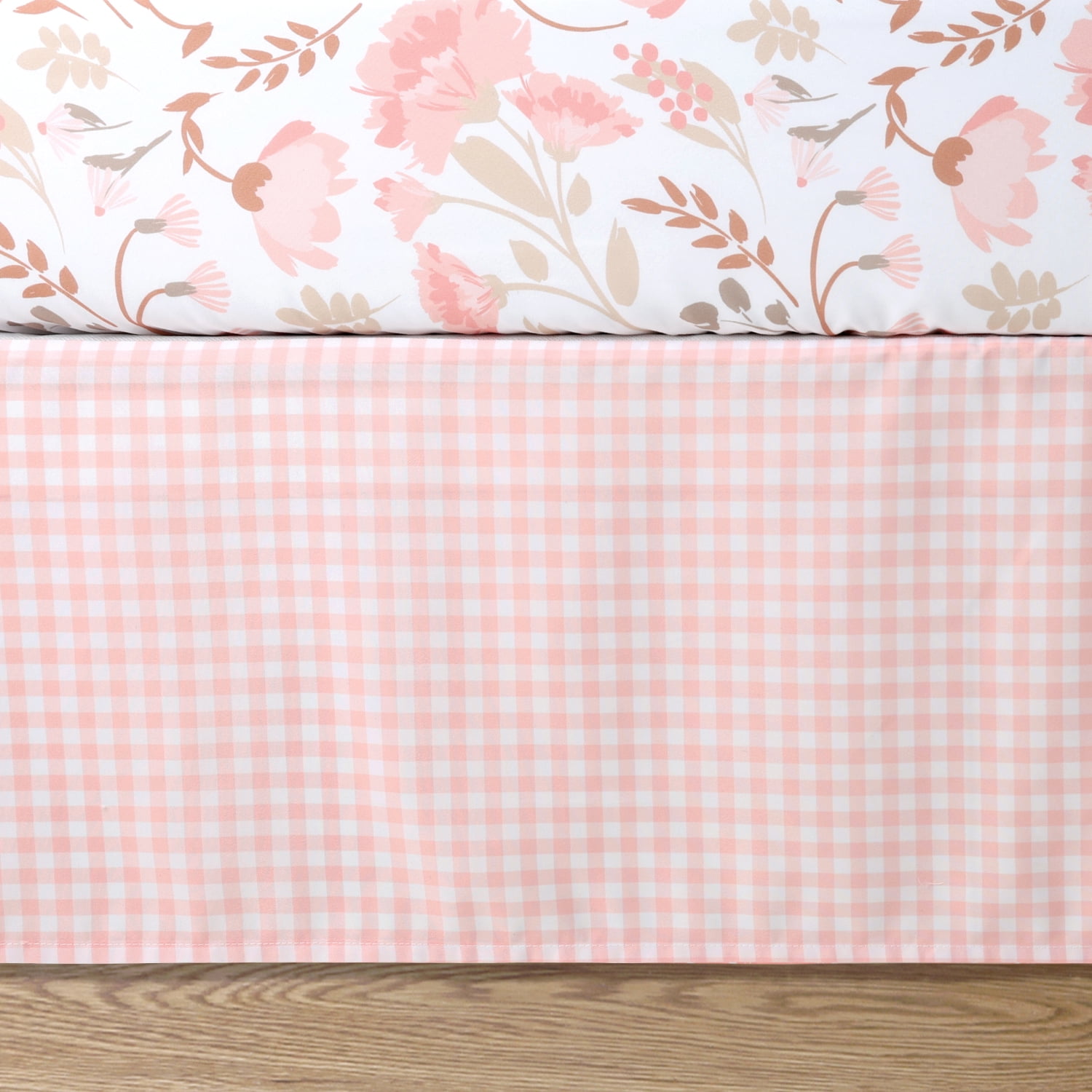 The Peanutshell Whimsical Floral Crib Bedding Set for Baby Girls, Machine-Washable, Pink, 3-Piece