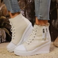 thumbnail image 2 of Casual Wedge Sneakers for Women Fashion Comfort Athletic Walking Shoes Women's Platform Comfortable On Lace Up Heel Everyday For Stylish Solid Color Side Zipper Design, 2 of 9