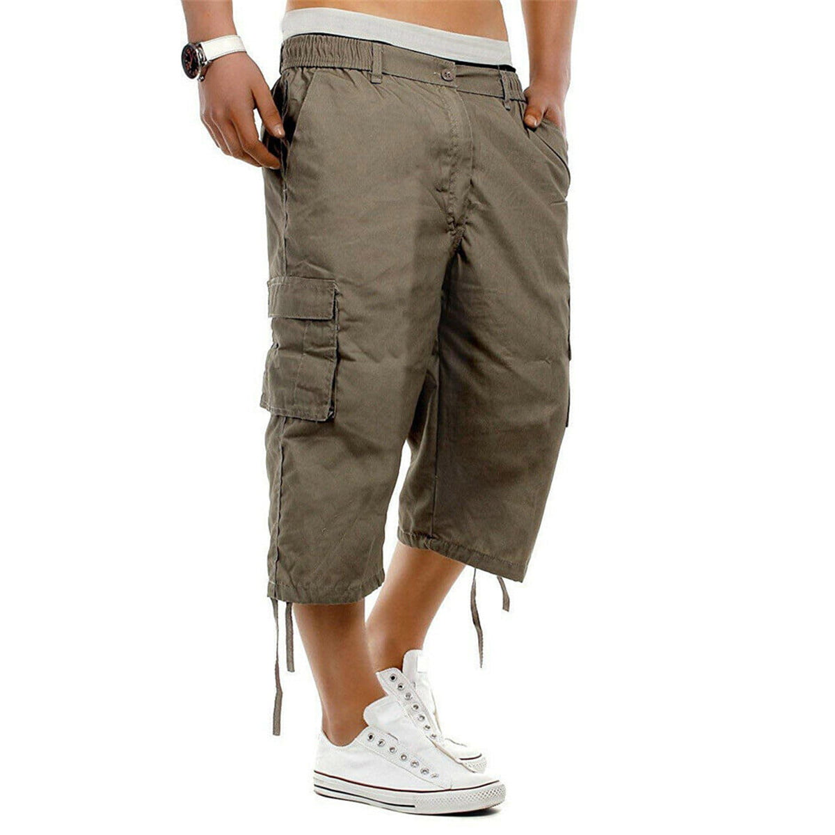 NEW Mens Cargo Shorts Combat Sports 3/4 Length Pants Elasticated Waist Trousers 