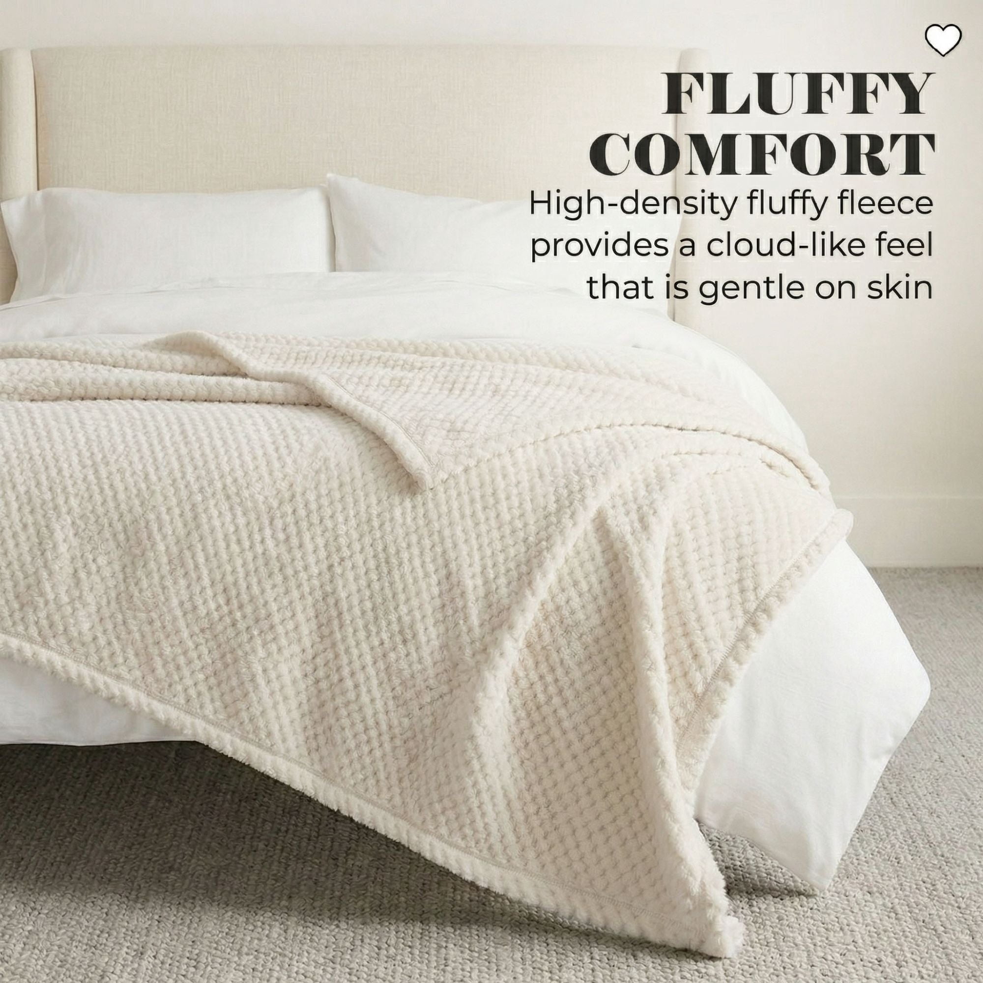 Superior Lily Pebbled Fluffy Fleece Blanket, King Size, Ivory