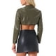 thumbnail image 3 of Chaqueta recortada con cremallera frontal y cuello de pie de cuero sintético para mujer INSPIRE CHIC en verde ejército, 3 of 6