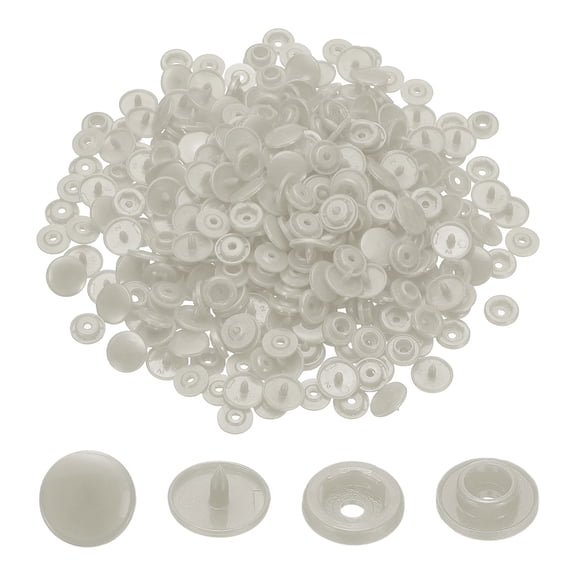 Uxcell 100 Sets T5 Resin Plastic Snaps, Glossy Round Resin Fasteners No-Sew Snap Buttons Kit for Fabric Sewing, Crafts, Clothing, Bags (Light Gray)