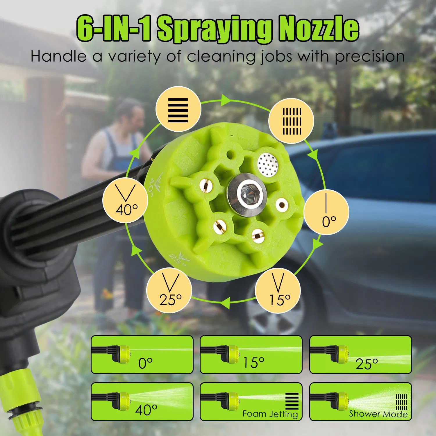 Cordless Pressure Washer Portable Electric Power Washer High Pressure Water Sprayer 435PSI Car Washer Cleaner with 6-in-1 Nozzle Foam Bottle Filter 15000mAh 21V Battery and Charger