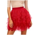 thumbnail image 2 of Ygbgbb Women's Layered Tulle Tutu Skirt Lightweight High Waisted Ruffle Fluffy Mini Skirt for Cosplay Party Dance and Daily Casual Wear Red S, 2 of 5