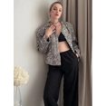 thumbnail image 3 of Chaqueta corta con adornos de lentejuelas plateadas para mujer, cárdigan informal de manga larga con cuello redondo y bolsillos, abrigos elegantes para otoño, 3 of 5