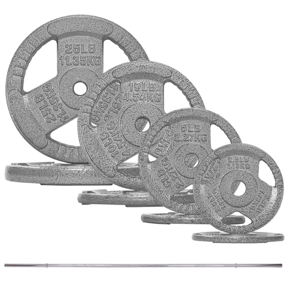 FlexWave 85LB Standard 1" Cast Iron 3-Grip Weight Plates Set, Light Gray