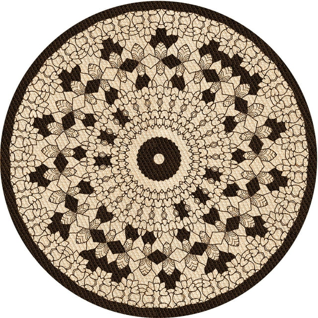 Ahgly Company Tapis Rond Lavable en Machine Intérieur Transitionnel Noir Brun, 6 Pieds Rond