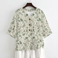thumbnail image 4 of Xoenoiee Green Ferns Leaves Print Women's Vintage Linen Tops 3/4 Sleeve Boho Summer Graphic Tees Tunic Shirts Casual Loose Button Blouses, Size S, 4 of 7