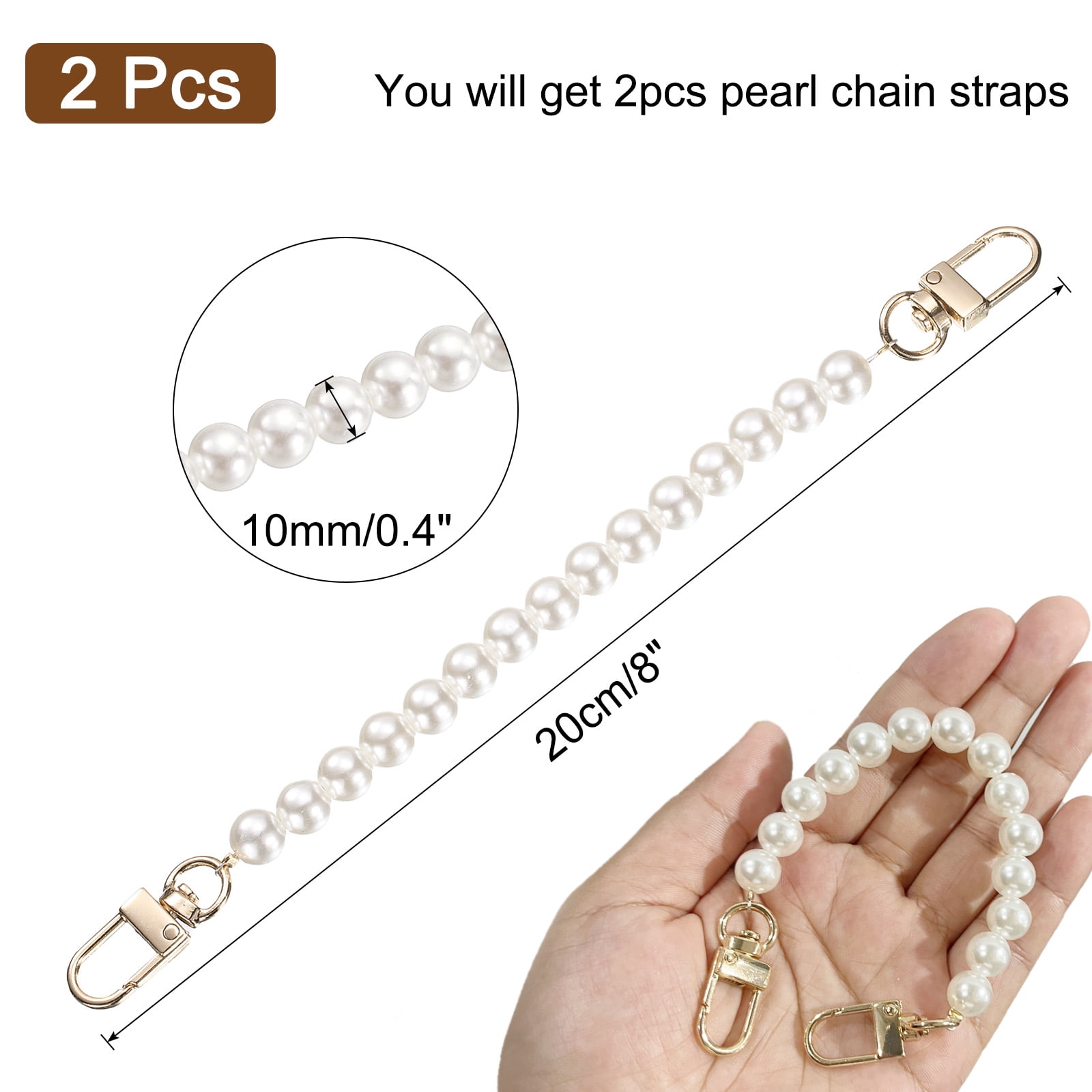 Unique Bargains Imitation Pearl Purse Strap with Swivel Clasp Gold 8"