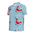 thumbnail image 2 of Balery Red Funny Crab on Blue Stripe Printed Men’s Short Sleeve Polo Shirt, Midweight Men's Shirt,Golf Polo shirts -Medium, 2 of 9
