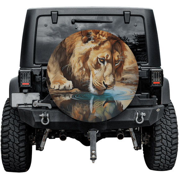 Lotusprinthandmade Lion Spare Tire Cover Without Backup Camera Hole 6 Sizes (27 in.) , Wildlife-themed Tire Protector, Majestic Lion Design Spare Tire Wrap, Animal Lover Car Accessory