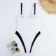 thumbnail image 4 of Y1153 Women Two-Tone One-Piece Swimsuit Tummy Control V-Neck Slimming Swimwear, L Size - Black, 4 of 5