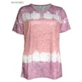 thumbnail image 3 of BadPiggies Womens Fresh Summer Short Sleeve Loose T-shirt Color Block Gradient Print Round Neckline Casual Blouse Tops (3XL, Pink), 3 of 7