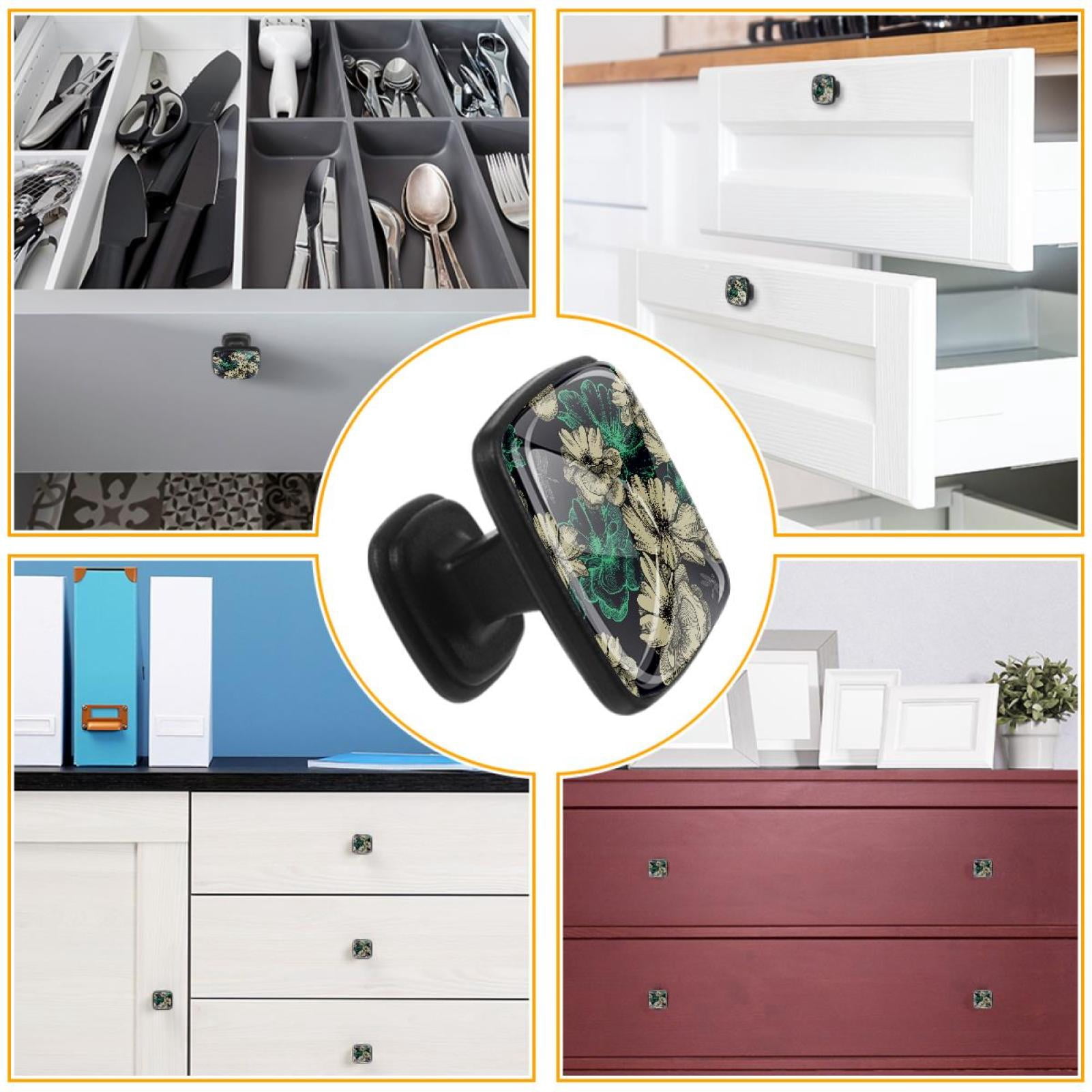 4 Pcs Cabinet Handle Drawer Pulls Roses Dragonflies Knobs with Screws Square Furniture Office Cabinet Knob Decoration