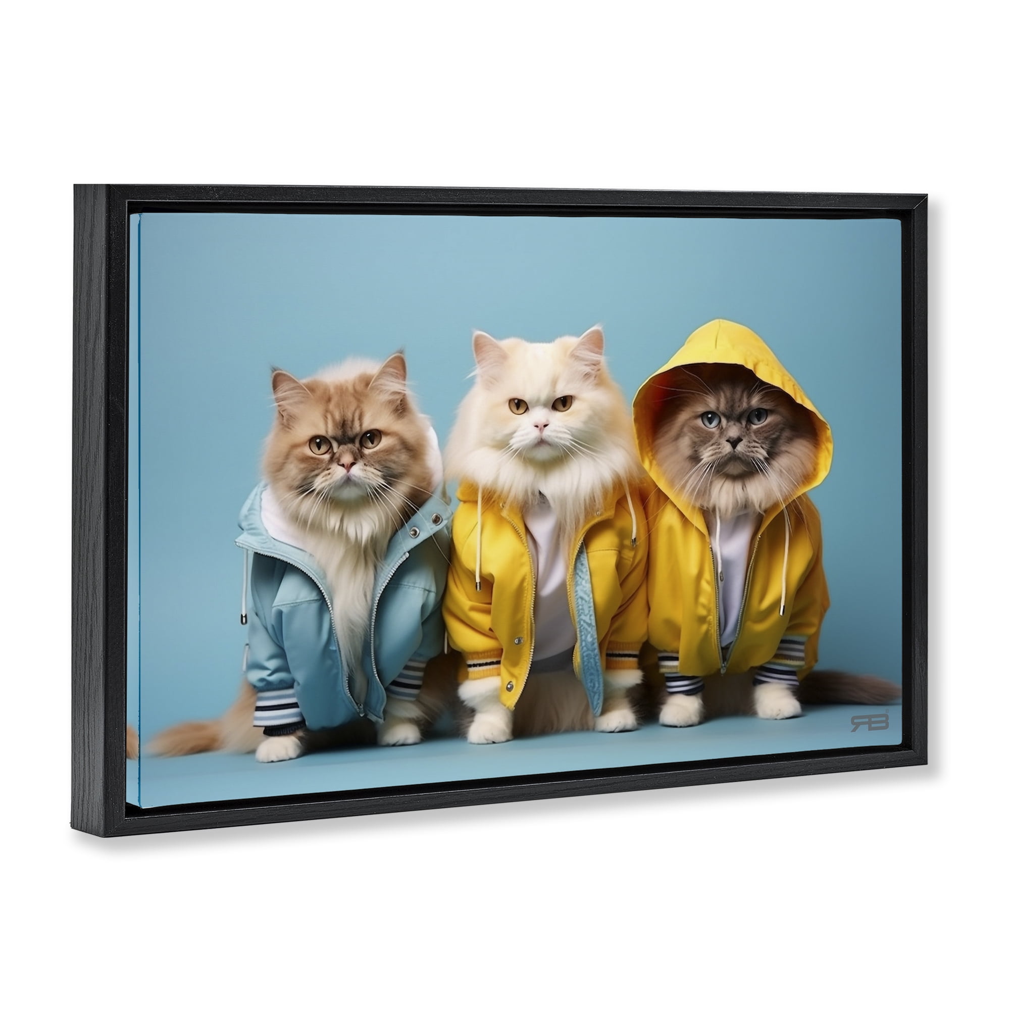 Stupell Industries Funny Stylish Cats Animals & Insects Painting Black Floater Framed Canvas Art Print Wall Art, 31 x 21