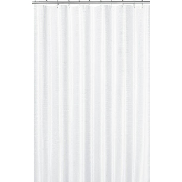 White Fabric Shower Curtain Modern, Silver Metallic Shower Curtain