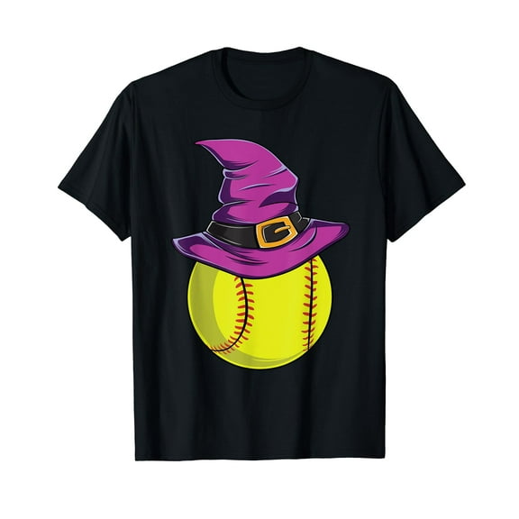Softball Ball Witch Hat - Funny Halloween Costume Sports Black T-Shirt