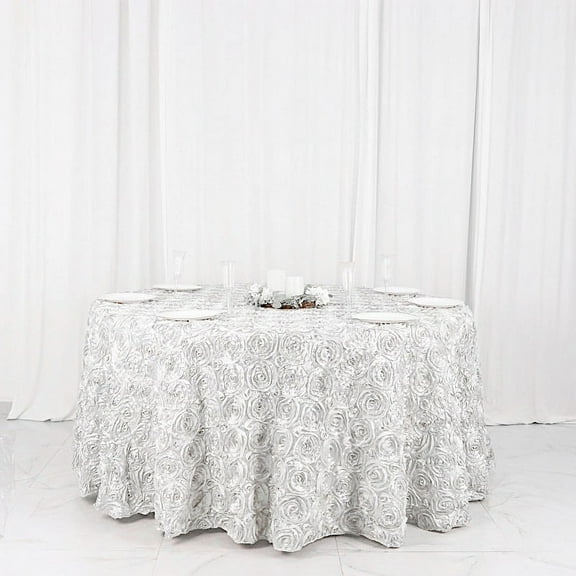 BalsaCircle Round 120" Satin Raised Tablecloth Rosette Floral Dinner Kitchen White