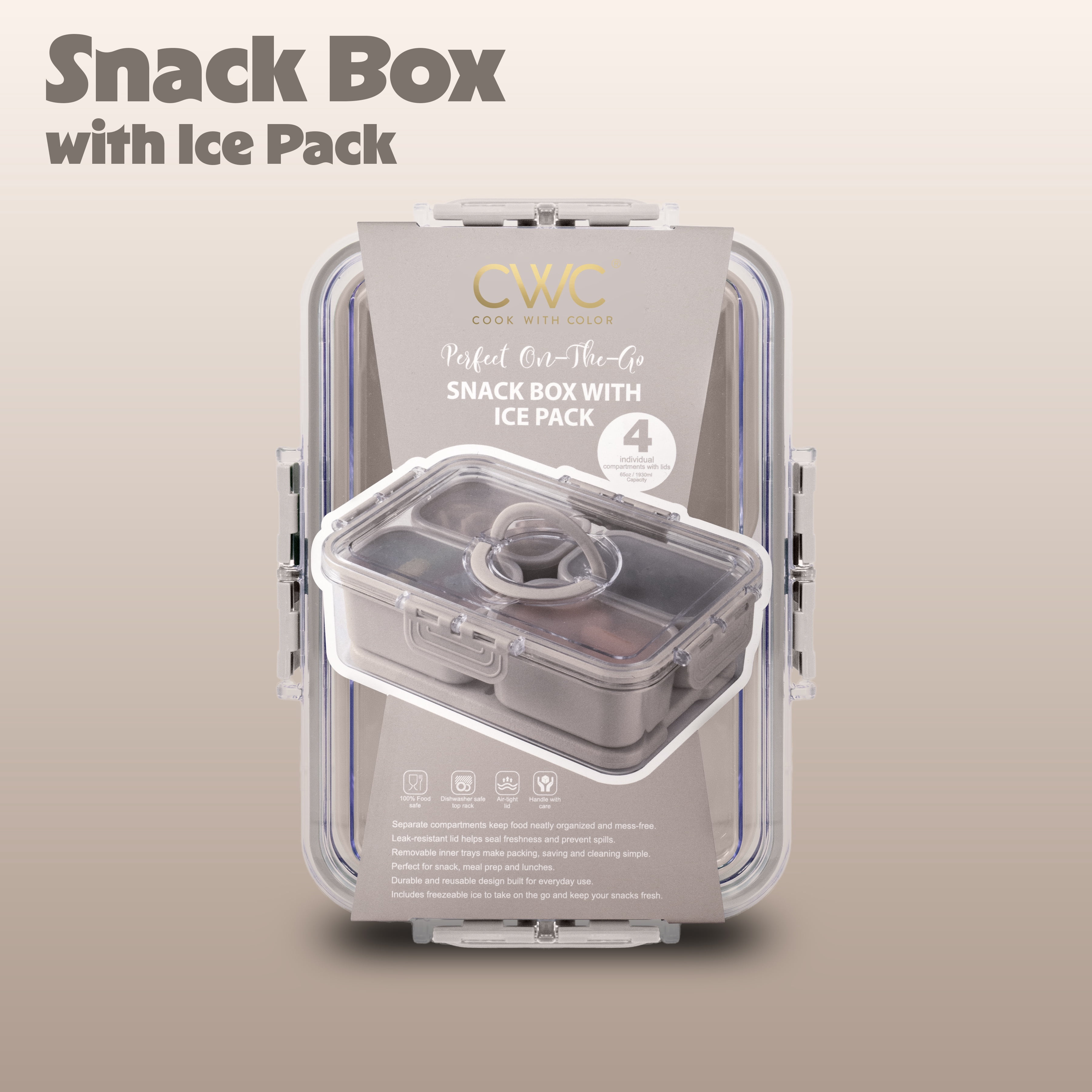 Cook with Color 4-Compartment Portable Snack Box Food Storage