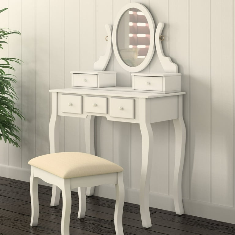 Zeke wood makeup vanity on sale set with mirror