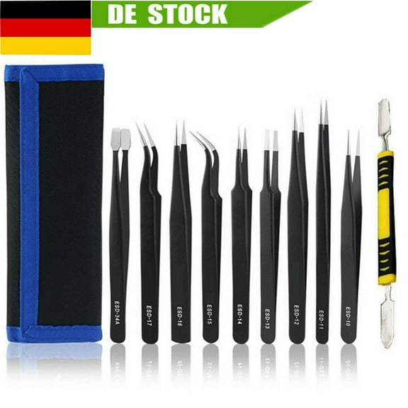 10x tweezers set stainless steel ESD10-17 pointed tweezers model making curved anatomicalW