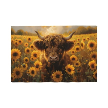 

Table Placemats Set of 6 - Cute Cow Sunflower Field 12x18 In Faux Linen Double Heat Resistant Place Mats Cloth Indoor/Outdoor Placemats Washable Table Mats for Dining Kitchen Party
