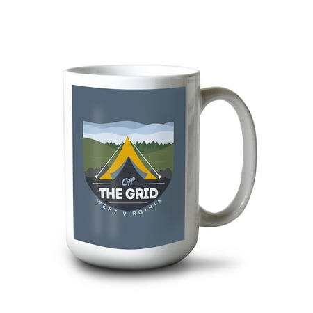 

15 fl oz Ceramic Mug West Virginia Off the Grid (Tent) Vector Style Rounded Hills Contour Dishwasher & Microwave Safe