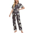 thumbnail image 2 of INSPIRE CHIC Women's Pajama Sets Button Down Shirt with Long Pants 2 Pcs Nightwear Sleepwear L Black, 2 of 5