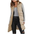 thumbnail image 4 of Baqcunre Women's Clothing, Women's Long Puffer Vest Winter Quilted Hooded Sleeveless Zip Up Long Jacket Vest Gilet Valentines Day Gifts, 1Pc Jacket Beige M, 4 of 8