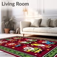 thumbnail image 2 of ODIKA 8'x10' Machine Washable Non-Slip Area Rug, Whimsical Holiday Gnome Parade with Festive Stars and Pine High Traffic Rug, Red, 621815, 2 of 7