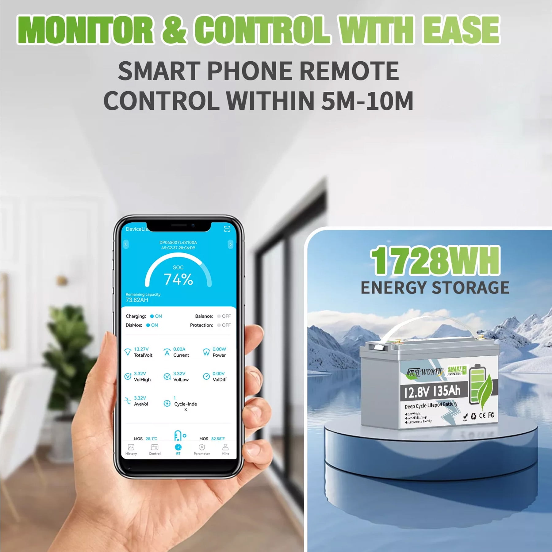 12V 135AH LiFePo4 Battery Bluetooth,TCBWORTH for RV,Solar,Trolling Motors,Camping,Marine,Caravans,Backup Power,Group 31 Deep Cycles Lithium Batteries,Smart 100A BMS,1728Wh