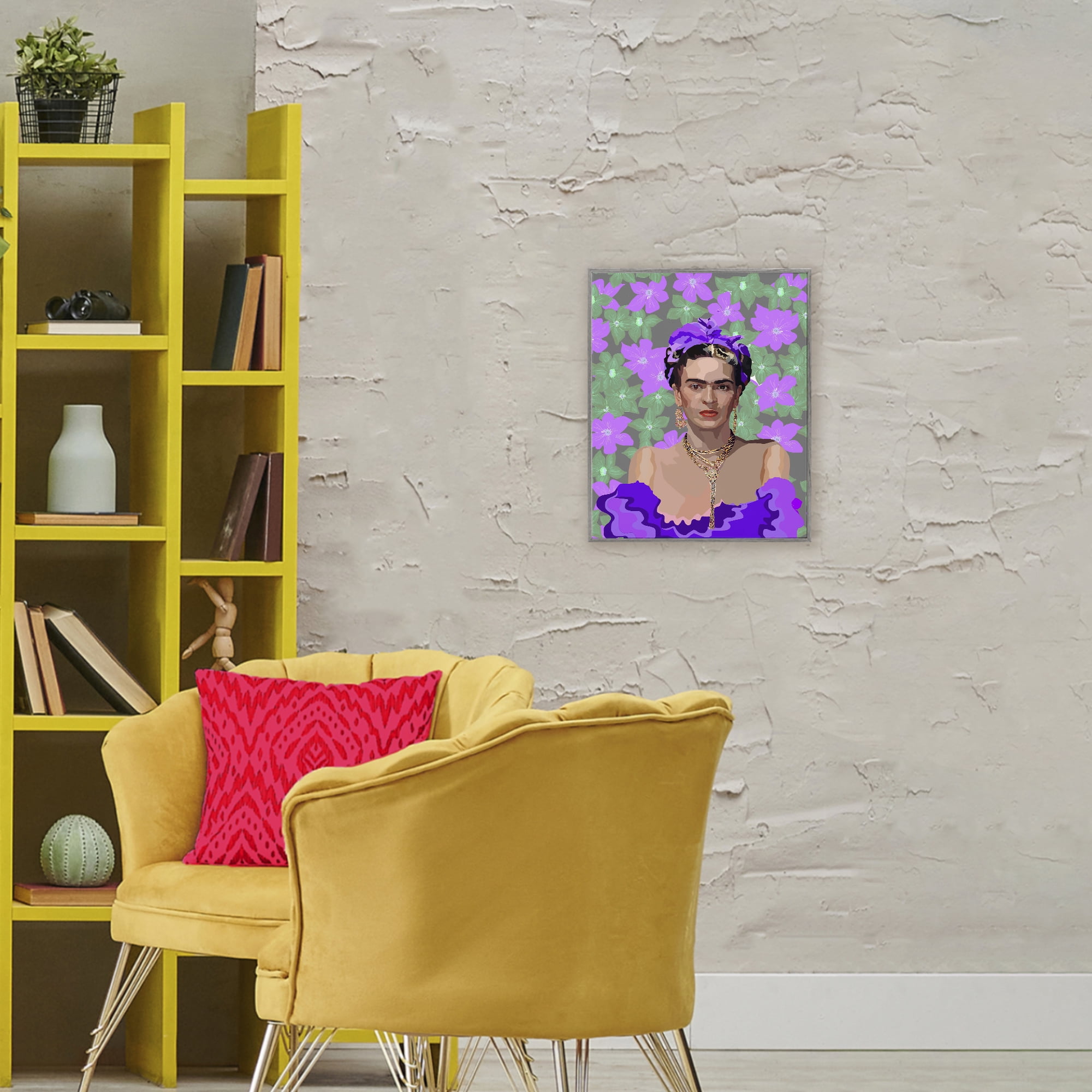 Floral Reverie Frida Gray Framed Giclee Art, design by Lynnda Rakos