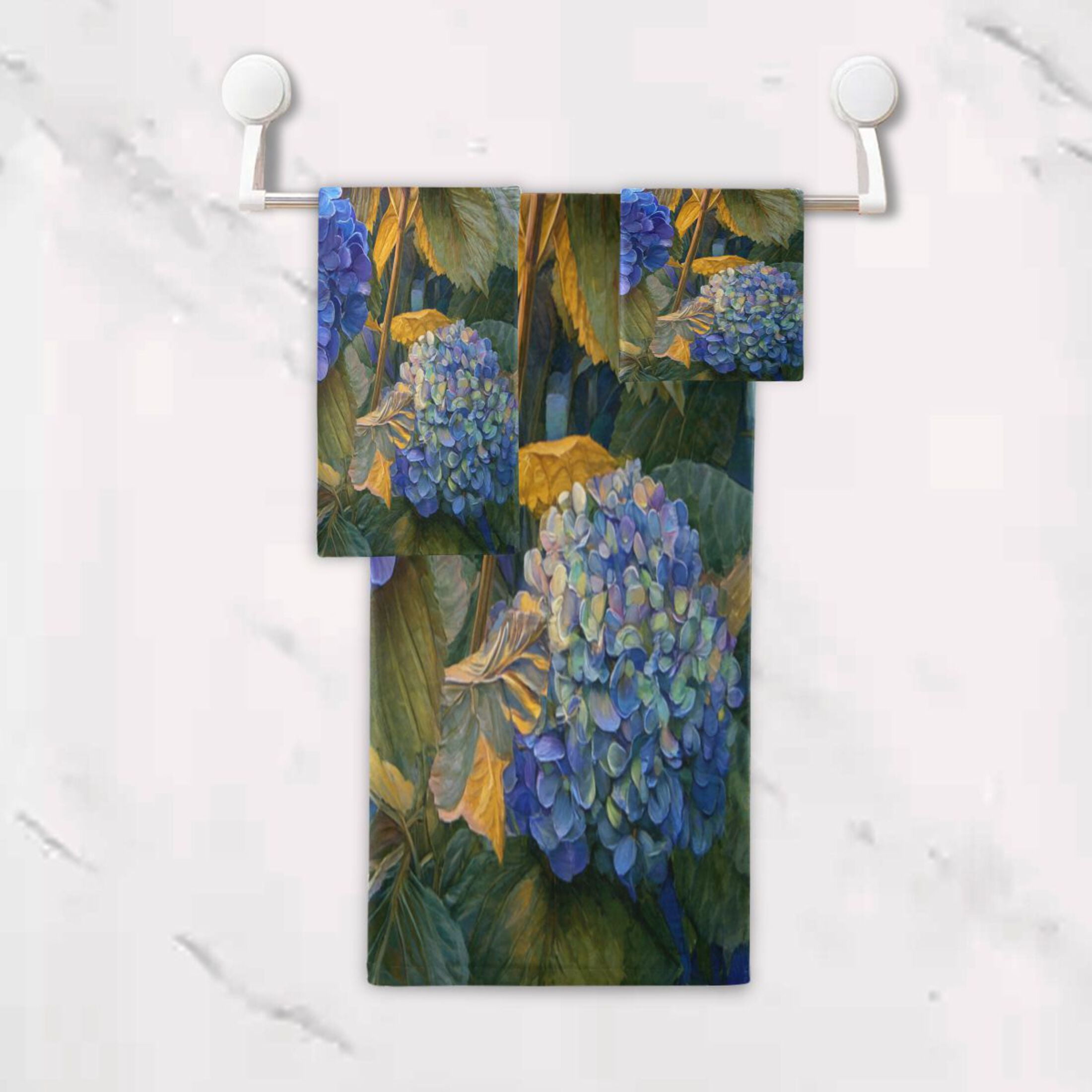 3 Sizes of Towel Sets Including Bath Towel Hand Towel and Washcloth for Daily Use Beautiful Painting Of Hydrangeas