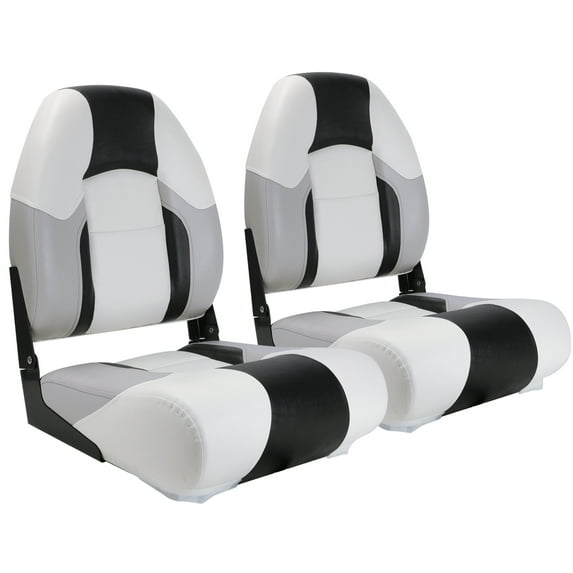 NORTHCAPTAIN S1 Pro Premium High Back Folding Boat Seat,Stainless Steel Screws Included,White/Light Grey/Black(2 Seats)