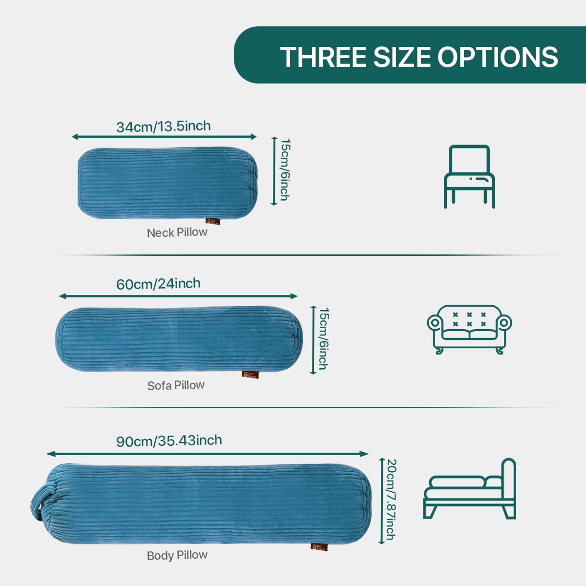 CHARRYARN by TexStead Cuddle Pillow  Bolster Pillow Corduroy Cylindrical Bed Pillow - Multifunctional Long Pillow- uitable for yoga,Lumbar and Neck Support Roll Pillow - Blue（8"x35.4")